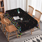 Aperturee - Aperturee Vibrant Black Birthday Party Rectangle Tablecloth Festive Decor with Colorful Confetti Stars and Bunting