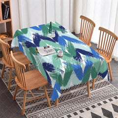 Aperturee - Aperturee Vibrant Blue and Green Brushstroke Chevron Rectangle Tablecloth Modern Abstract Pattern for Dining Decor