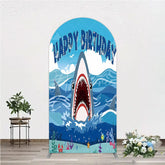 Aperturee - Aperturee Vibrant Blue Ocean Shark Happy Birthday Arch Backdrop Kit Under the Sea Adventure Party Decor for Kids