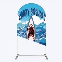 Aperturee - Aperturee Vibrant Blue Ocean Shark Happy Birthday Arch Backdrop Kit Under the Sea Adventure Party Decor for Kids