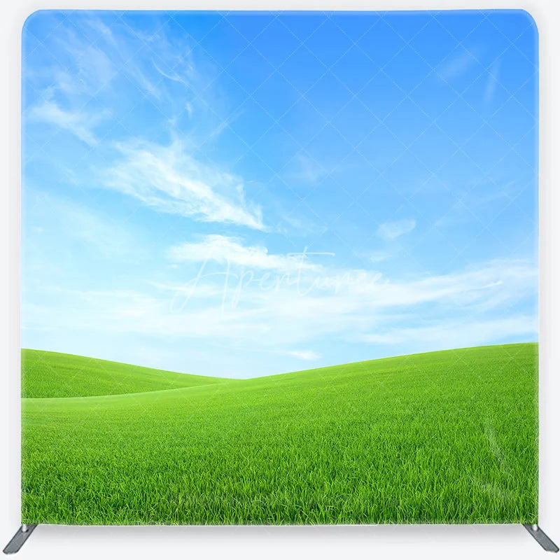 Aperturee - Aperturee Vibrant Blue Sky and Green Rolling Hills Square Double-Sided Backdrop Natural Scenic Photography