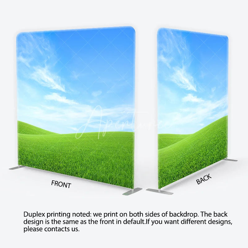 Aperturee - Aperturee Vibrant Blue Sky and Green Rolling Hills Square Double-Sided Backdrop Natural Scenic Photography