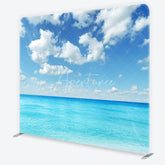Aperturee - Aperturee Vibrant Blue Sky and White Clouds Turquoise Ocean Square Double-Sided Backdrop Summer Beach Photography Prop
