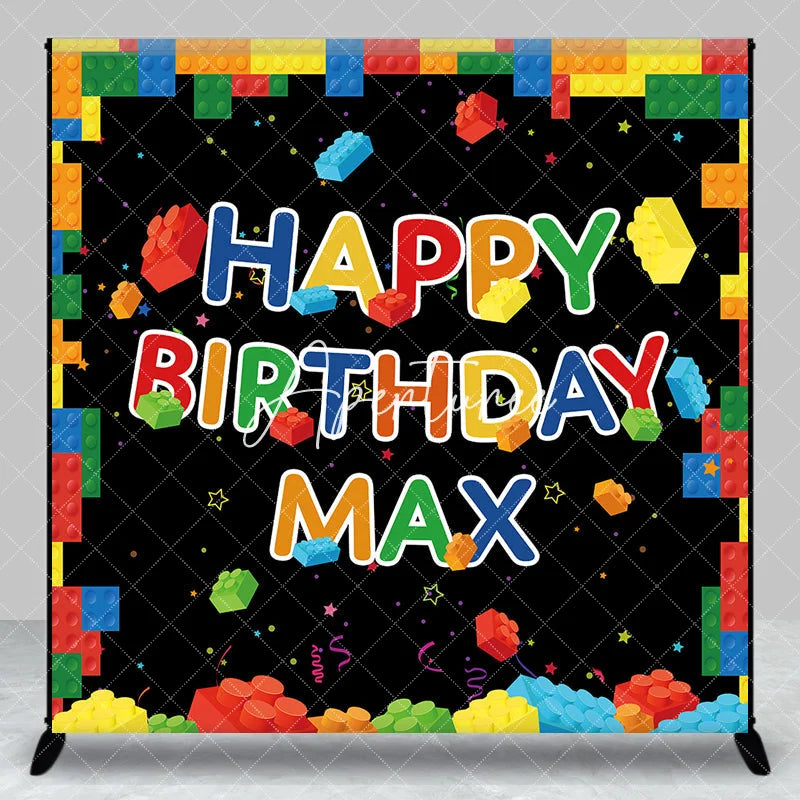 Aperturee - Aperturee Vibrant Building Blocks Happy Birthday Personalized Custom Backdrop Kids Party Decoration for Boys and Girls