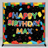 Aperturee - Aperturee Vibrant Building Blocks Happy Birthday Personalized Custom Backdrop Kids Party Decoration for Boys and Girls