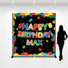 Aperturee - Aperturee Vibrant Building Blocks Happy Birthday Personalized Custom Backdrop Kids Party Decoration for Boys and Girls