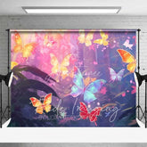 Aperturee - Aperturee Vibrant Butterfly Forest Backdrop Dreamy Pink Purple Photography Background for Kids Birthday Party Baby Shower