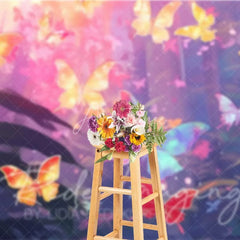 Aperturee - Aperturee Vibrant Butterfly Forest Backdrop Dreamy Pink Purple Photography Background for Kids Birthday Party Baby Shower