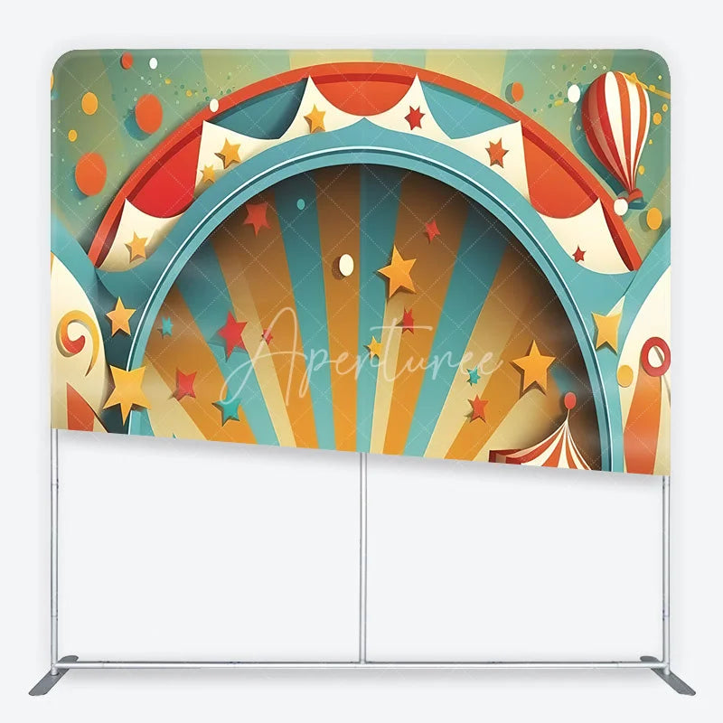 Aperturee - Aperturee Vibrant Carnival Circus Theme Square Double-Sided Backdrop featuring Stars and Hot Air Balloon for Party Decor