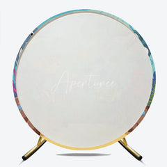 Aperturee - Aperturee Vibrant Cartoon Underwater Ocean Round Backdrop featuring Dolphin Shark and Sea Creatures for Kids Party