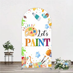 Aperturee - Aperturee Vibrant Colorful Art Painting Theme Round Top Arch Backdrop featuring Paint Brushes and Palette for Kids Birthday