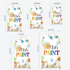 Aperturee - Aperturee Vibrant Colorful Art Painting Theme Round Top Arch Backdrop featuring Paint Brushes and Palette for Kids Birthday