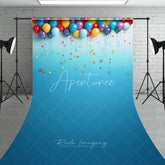 Aperturee - Aperturee Vibrant Colorful Balloons and Confetti Sweep Backdrop Festive Blue Gradient for Birthday Party Celebration
