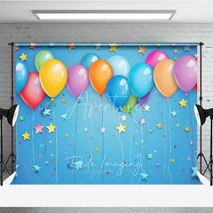 Aperturee - Aperturee Vibrant Colorful Balloons and Stars Photography Backdrop Festive Blue Background for Birthday Party Celebration