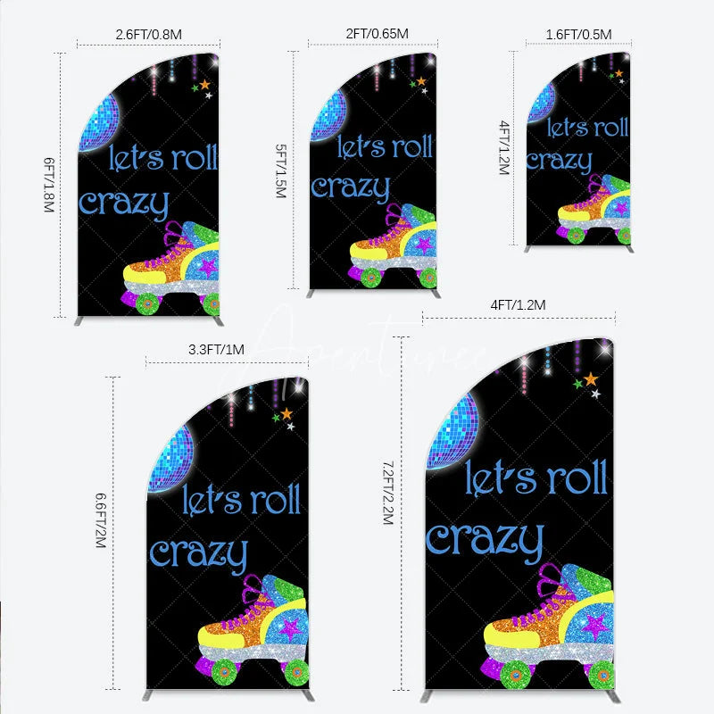 Aperturee - Aperturee Vibrant Disco Ball and Glitter Roller Skate Half Moon Arch Backdrop Let’s Roll Crazy Party Celebration Decor