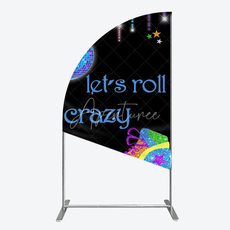 Aperturee - Aperturee Vibrant Disco Ball and Glitter Roller Skate Half Moon Arch Backdrop Let’s Roll Crazy Party Celebration Decor