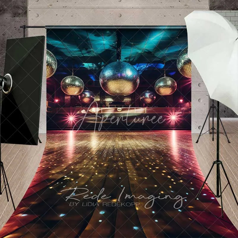 Aperturee - Aperturee Vibrant Disco Ball Stage Sweep Backdrop Sparkling Dance Floor Photography Background for Retro Parties Club Nights