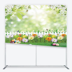 Aperturee - Aperturee Vibrant Easter Eggs and Spring Flowers Square Double-Sided Backdrop Green Garden Fence Photo Booth Decor