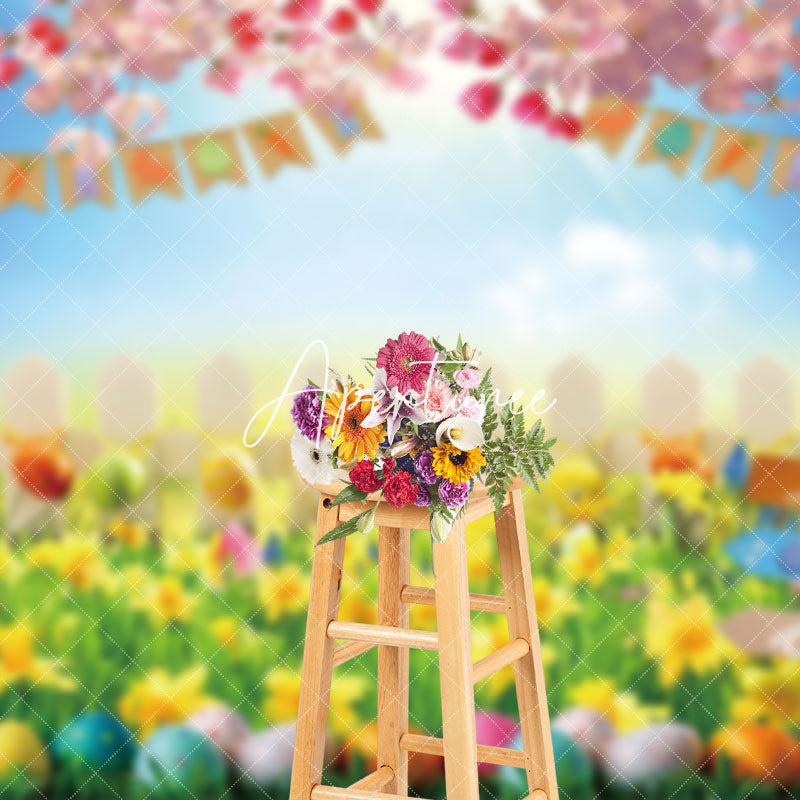 Aperturee - Aperturee Vibrant Easter Garden Eggs Pink Under Sky Backdrop