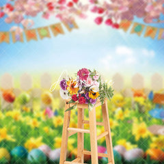 Aperturee - Aperturee Vibrant Easter Garden Eggs Pink Under Sky Backdrop