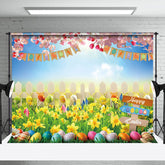 Aperturee - Aperturee Vibrant Easter Garden Eggs Pink Under Sky Backdrop