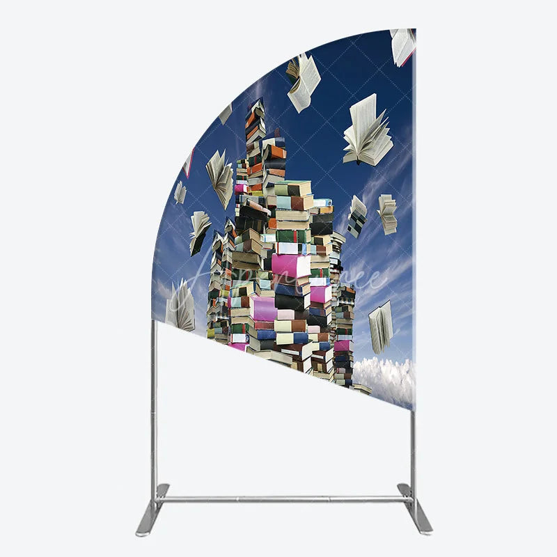 Aperturee - Aperturee Vibrant Floating Books and Blue Sky Half Moon Arch Backdrop Educational Literary Theme Party Decor