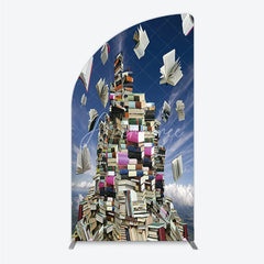 Aperturee - Aperturee Vibrant Floating Books and Blue Sky Half Moon Arch Backdrop Educational Literary Theme Party Decor