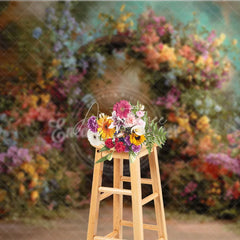 Aperturee - Aperturee Vibrant Floral Archway Photography Backdrop with Lush Greenery Enchanted Garden Wedding Birthday Party Decor