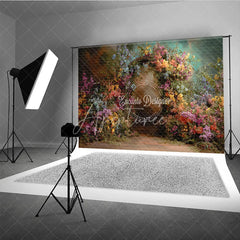 Aperturee - Aperturee Vibrant Floral Archway Photography Backdrop with Lush Greenery Enchanted Garden Wedding Birthday Party Decor