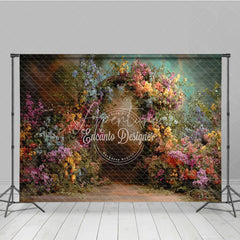 Aperturee - Aperturee Vibrant Floral Archway Photography Backdrop with Lush Greenery Enchanted Garden Wedding Birthday Party Decor