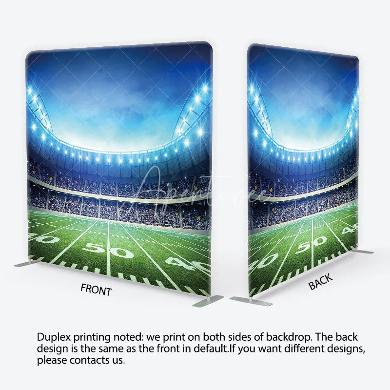 Aperturee - Aperturee Vibrant Football Stadium Field Square Double-Sided Backdrop with Bright Lights Sports Game Day Party Decor