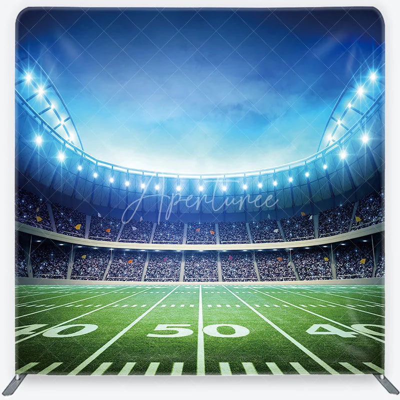 Aperturee - Aperturee Vibrant Football Stadium Field Square Double-Sided Backdrop with Bright Lights Sports Game Day Party Decor