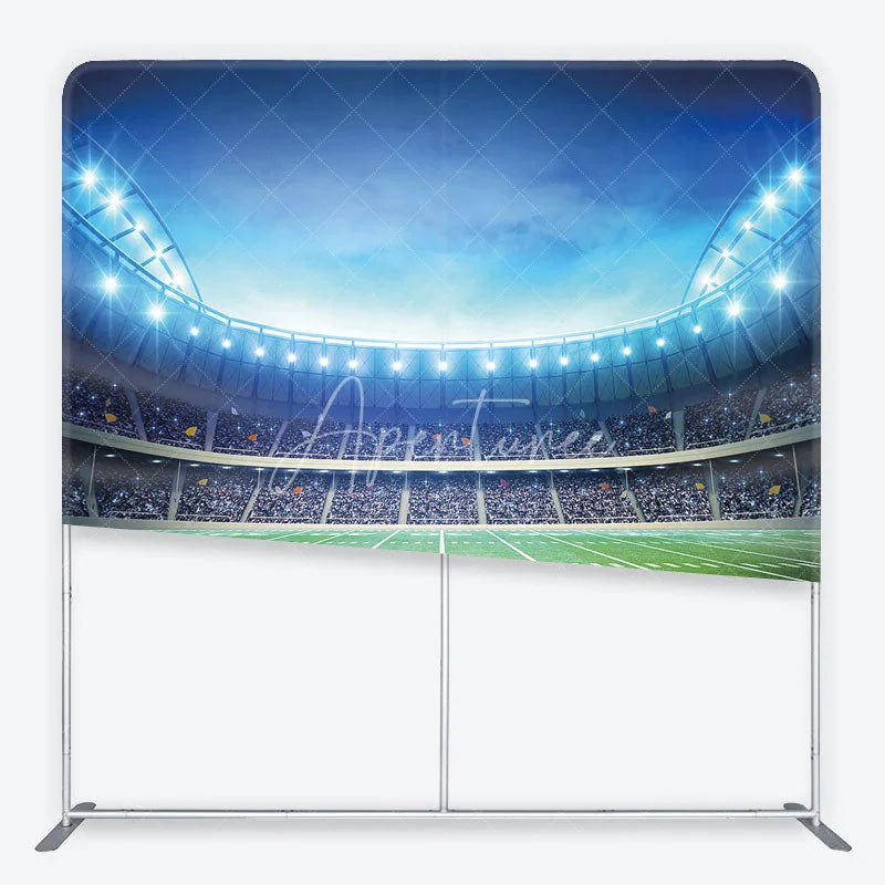 Aperturee - Aperturee Vibrant Football Stadium Field Square Double-Sided Backdrop with Bright Lights Sports Game Day Party Decor