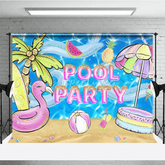 Aperturee - Aperturee Vibrant Glitter Pool Party Flamingo Palm Tree Photography Backdrop Summer Beach Celebration Decor