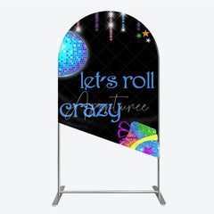 Aperturee - Aperturee Vibrant Glitter Roller Skate and Disco Ball Round Top Arch Backdrop Let’s Roll Crazy Party Decor