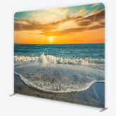 Aperturee - Aperturee Vibrant Golden Sunset Ocean Waves Beach square double-sided backdrop Serene Summer Photography Background Decor