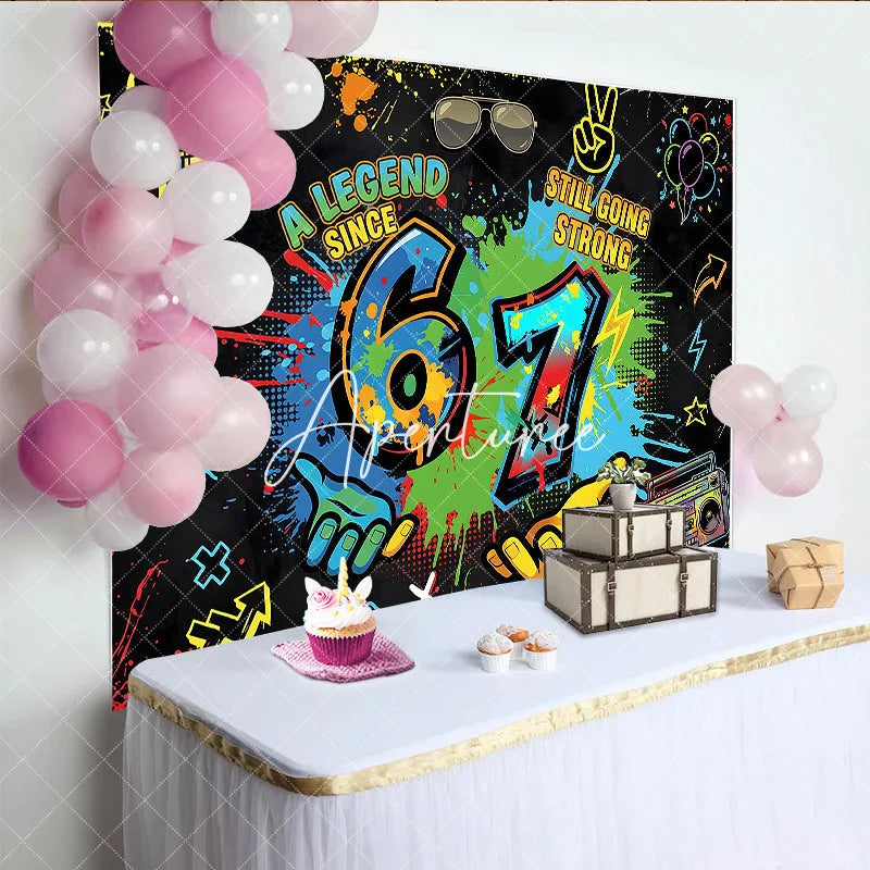 Aperturee - Aperturee Vibrant Graffiti Art 7th Birthday Backdrop A Legend Since Still Going Strong Hip Hop Party Decor