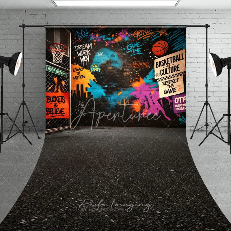 Aperturee - Aperturee Vibrant Graffiti Basketball Hoop Street Art Sweep Backdrop Urban Sports Theme Photo Booth Background for Teen Party