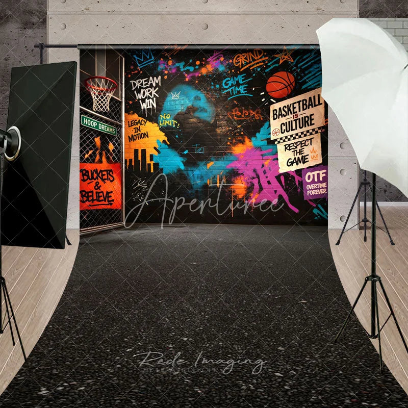 Aperturee - Aperturee Vibrant Graffiti Basketball Hoop Street Art Sweep Backdrop Urban Sports Theme Photo Booth Background for Teen Party