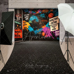 Aperturee - Aperturee Vibrant Graffiti Basketball Hoop Street Art Sweep Backdrop Urban Sports Theme Photo Booth Background for Teen Party