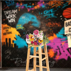Aperturee - Aperturee Vibrant Graffiti Basketball Photography Backdrop Urban Street Art with Motivational Quotes Sports Theme Party