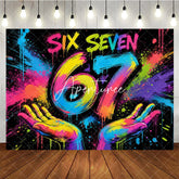 Aperturee - Aperturee Vibrant Graffiti Style Six Seven 67 Birthday Backdrop with Neon Paint Splatter Colorful Celebration Party Decor