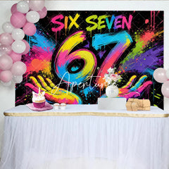 Aperturee - Aperturee Vibrant Graffiti Style Six Seven 67 Birthday Backdrop with Neon Paint Splatter Colorful Celebration Party Decor