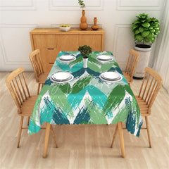 Aperturee - Aperturee Vibrant Green and Teal Brush Stroke Chevron Pattern Rectangle Tablecloth Modern Artistic Party Decor