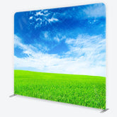 Aperturee - Aperturee Vibrant Green Field and Blue Sky with White Clouds Square Double-Sided Backdrop Natural Outdoor Landscape