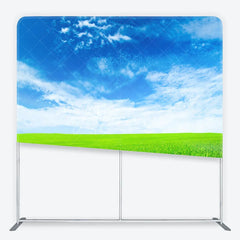 Aperturee - Aperturee Vibrant Green Field and Blue Sky with White Clouds Square Double-Sided Backdrop Natural Outdoor Landscape