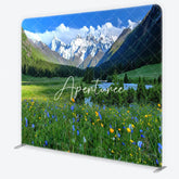 Aperturee - Aperturee Vibrant Green Meadow with Wildflowers and Snow-Capped Mountains Square Double-Sided Backdrop Scenic Nature View