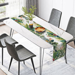 Aperturee - Aperturee Vibrant Green Tropical Plant Table Runner for Summer Jungle and Botanical Themed Kitchen Dining Decor