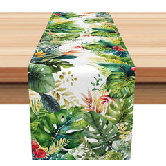 Aperturee - Aperturee Vibrant Green Tropical Plant Table Runner for Summer Jungle and Botanical Themed Kitchen Dining Decor