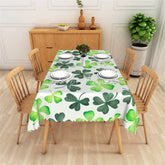Aperturee - Aperturee Vibrant Green Watercolor Clover Rectangle Tablecloth Lucky Shamrock St Patricks Day Table Cover